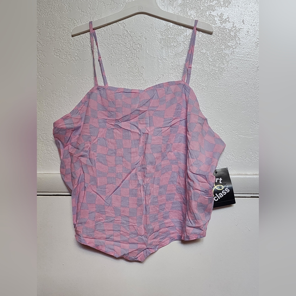 (NWT) Purple and Pink Checkered Spaghetti Strap Crop Top Size XXL (18/20)